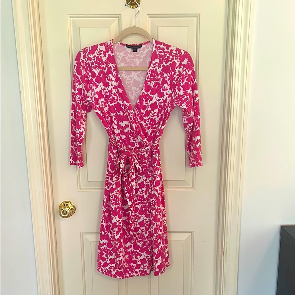 Brooks Brothers Pink and White Wrap Dress 3/4 Sleeve size XS